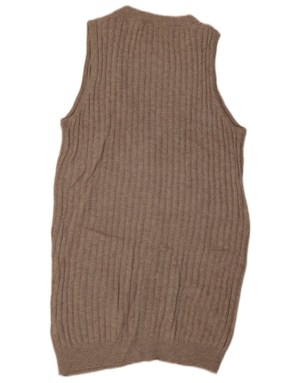 Zara Womens Longline Sleeveless Cardigan Sweater UK 14 Medium Beige Cotton