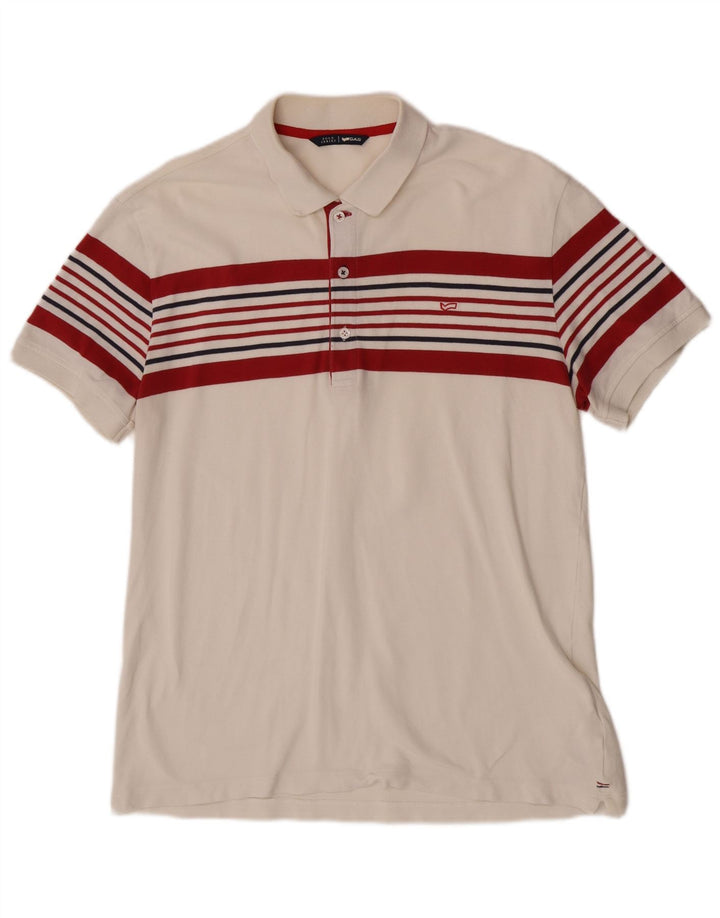 Gas Mens Polo Shirt XL White Striped Cotton