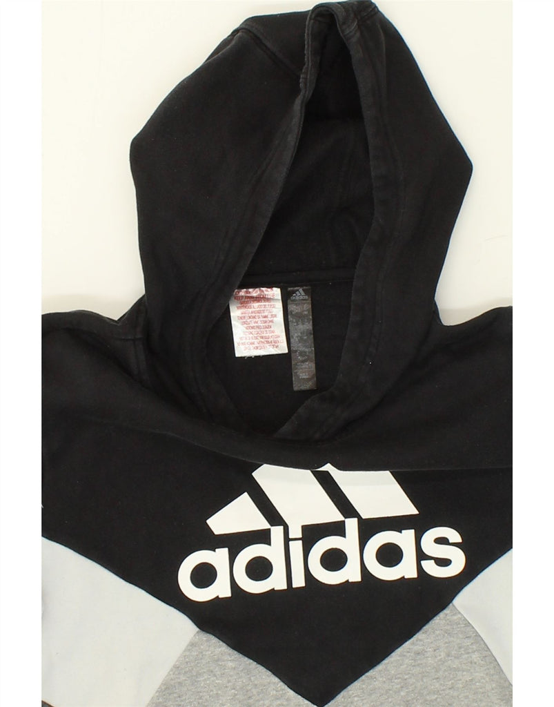 ADIDAS Boys Graphic Hoodie Jumper 13-14 Years Black Colourblock Cotton | Vintage Adidas | Thrift | Second-Hand Adidas | Used Clothing | Messina Hembry 