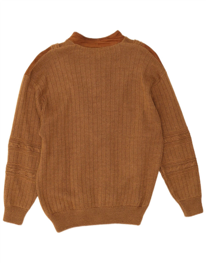 Laura Pucci Mens Button Neck Jumper Sweater Medium Brown