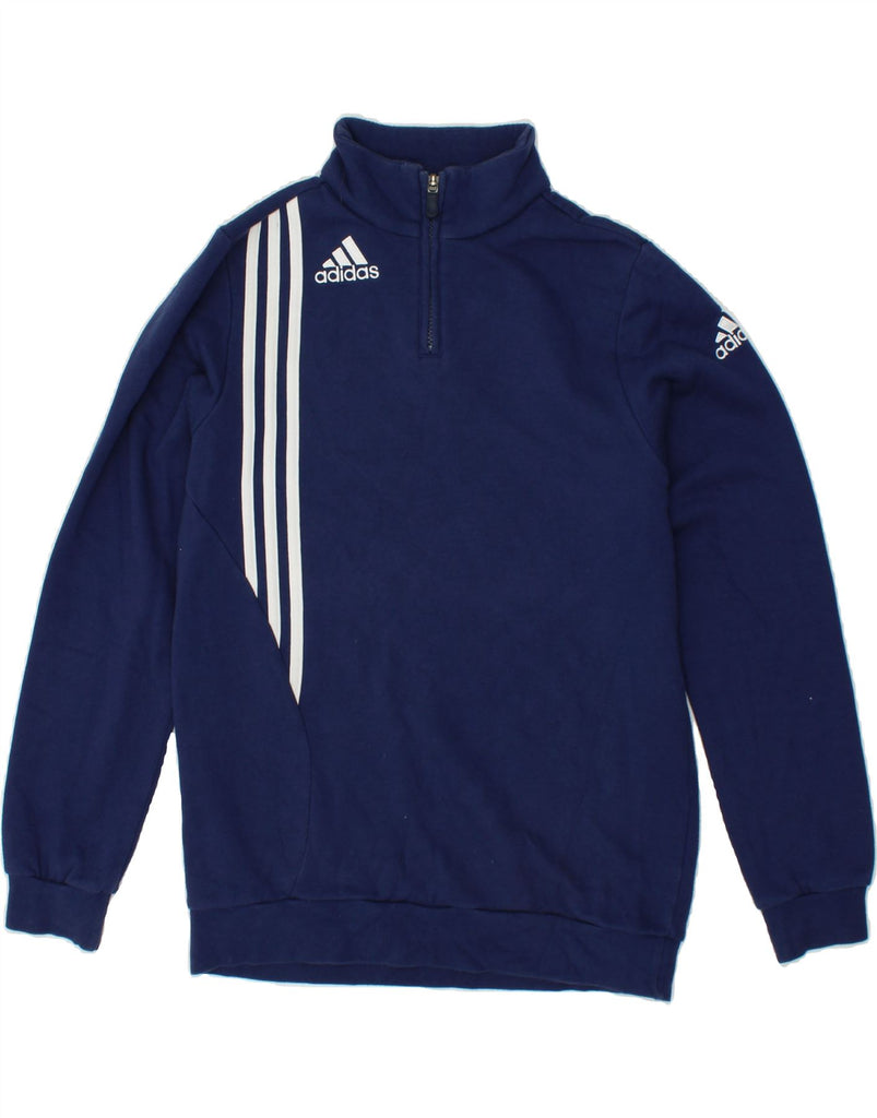 ADIDAS Boys Zip Neck Sweatshirt Jumper 15-16 Years Navy Blue Cotton | Vintage Adidas | Thrift | Second-Hand Adidas | Used Clothing | Messina Hembry 