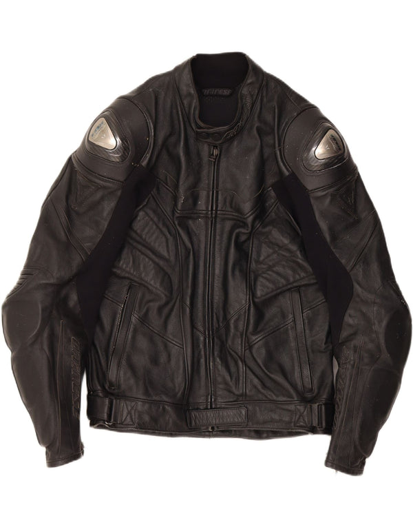 DAINESE Mens Graphic Leather Racer Jacket IT 50 Large Black Leather