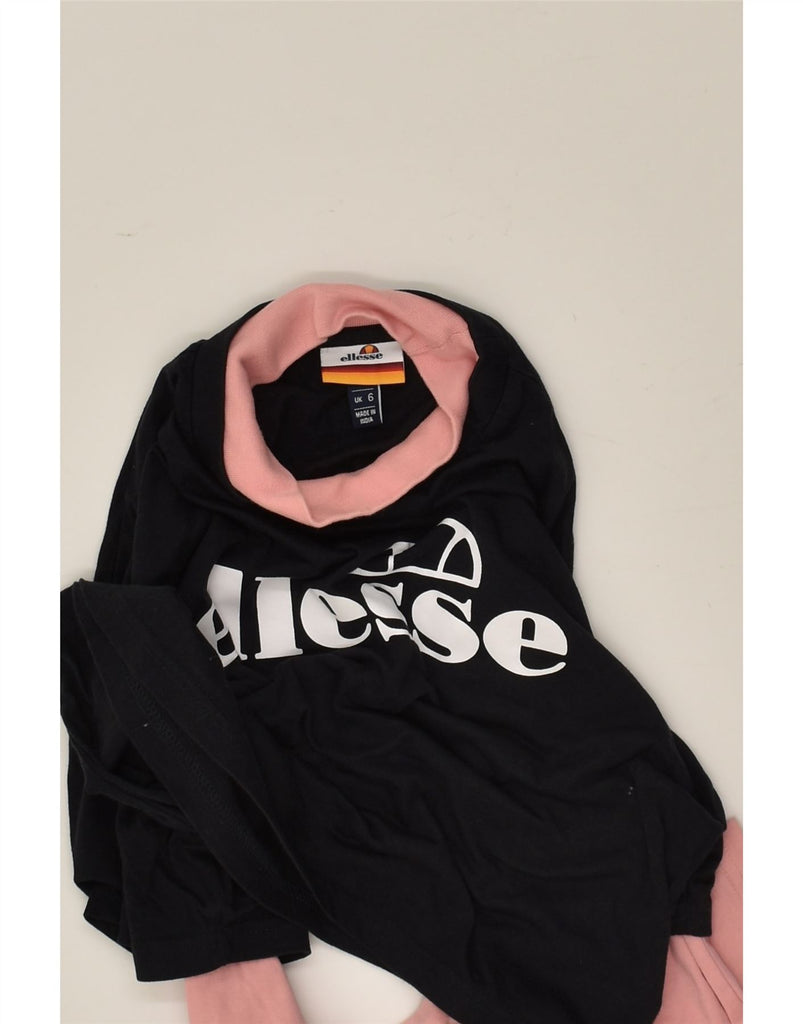 ELLESSE Womens Crop Graphic Graphic Top Long Sleeve UK 6 XS Black | Vintage Ellesse | Thrift | Second-Hand Ellesse | Used Clothing | Messina Hembry 