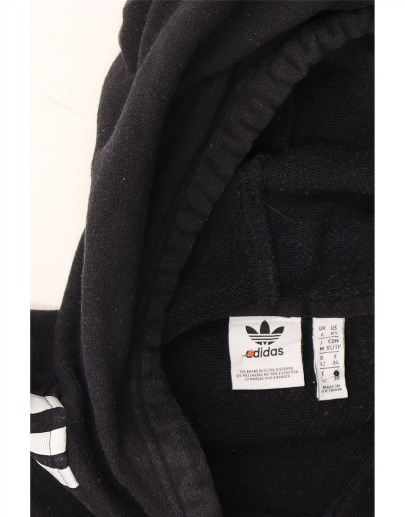 ADIDAS Womens Oversized Crop Hoodie Jumper UK 6 XS  Black Cotton Vintage Adidas and Second-Hand Adidas from Messina Hembry 