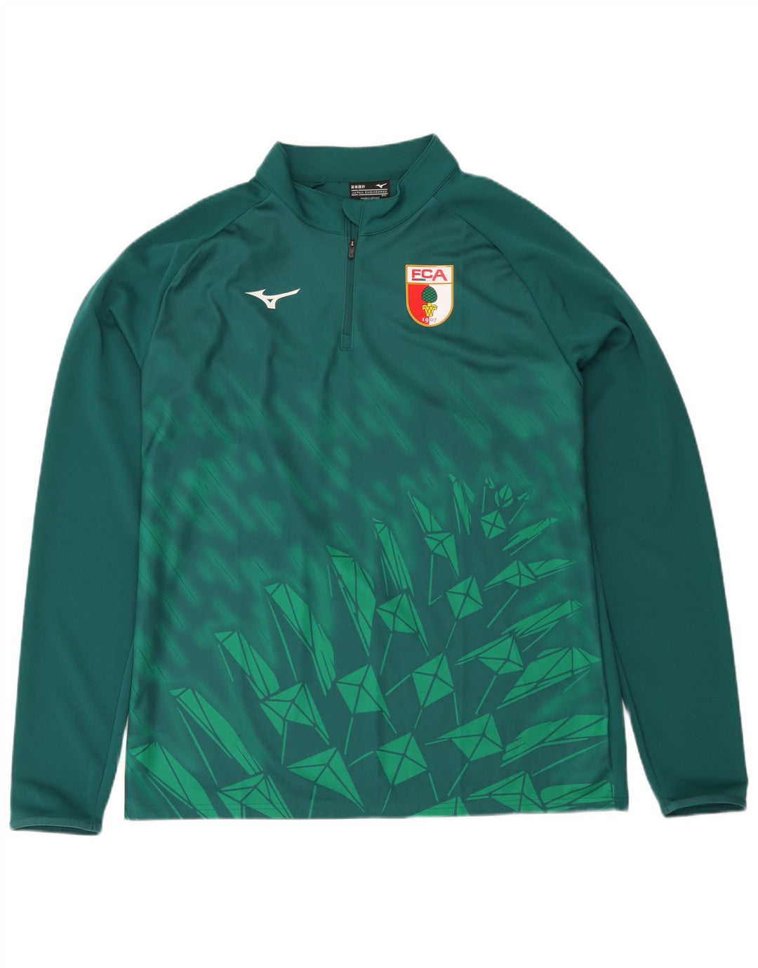 Mizuno Mens Zip Neck Graphic Top Long Sleeve 3XL Green Geometric Polyester