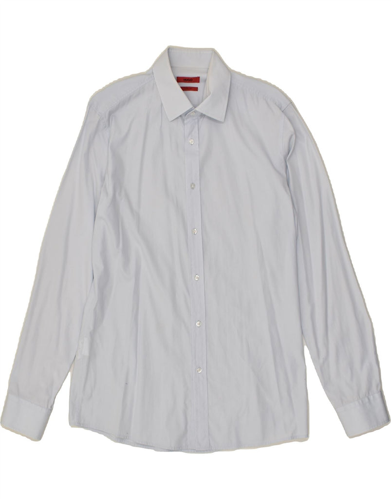 HUGO BOSS Mens Slim Shirt Medium Blue Cotton | Vintage Hugo Boss | Thrift | Second-Hand Hugo Boss | Used Clothing | Messina Hembry 