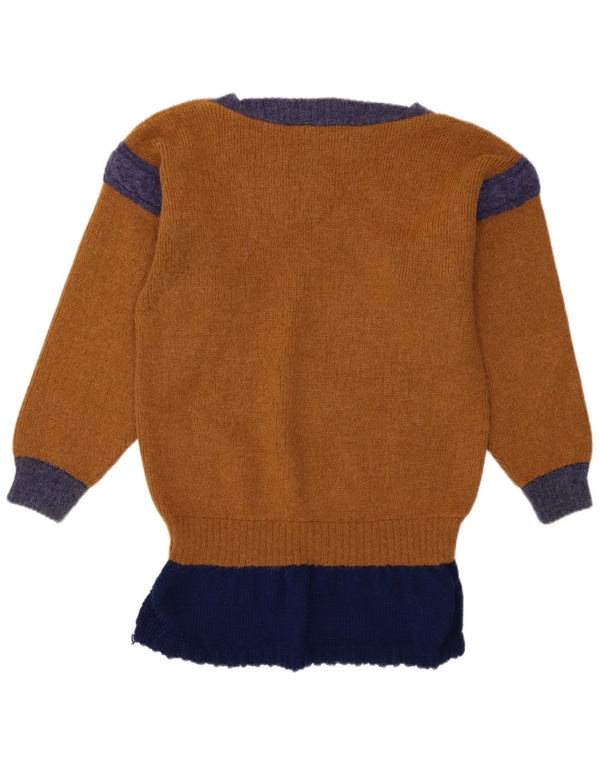 Niki Line Womens Boat Neck Jumper Sweater UK 12 Medium Brown Colourblock