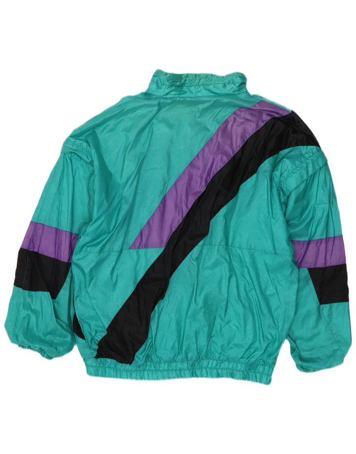 Vintage Mens Tracksuit Top Jacket Large Green Colourblock Polyamide