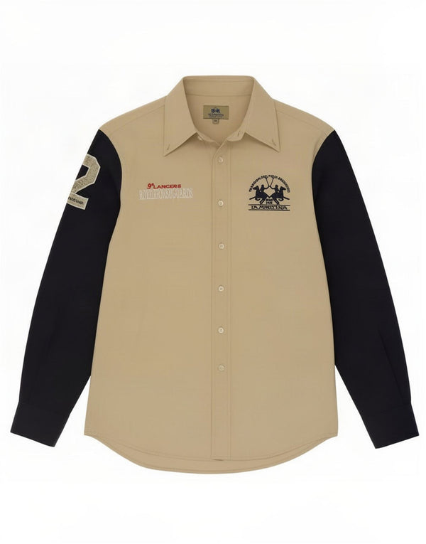 La Martina Mens Graphic Shirt Medium Beige Colourblock Cotton