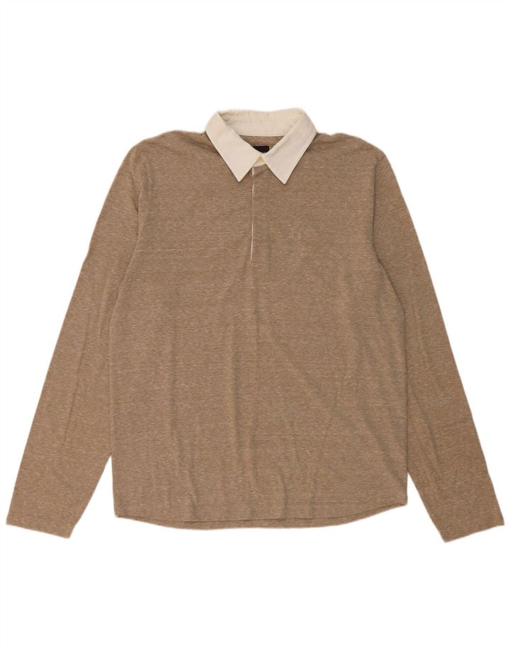 Hugo Boss Mens Long Sleeve Polo Shirt Medium Beige Flecked