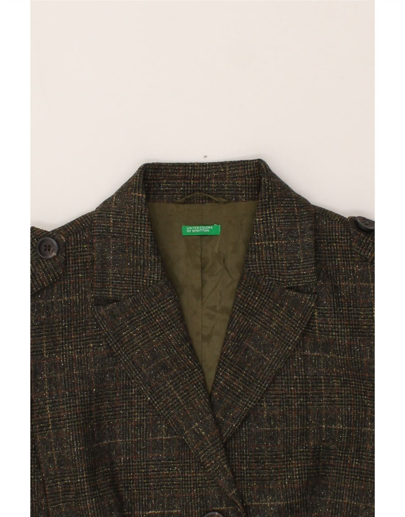 BENETTON Womens 3 Button Blazer Jacket IT 42 Medium Khaki Check Wool Vintage Benetton and Second-Hand Benetton from Messina Hembry 