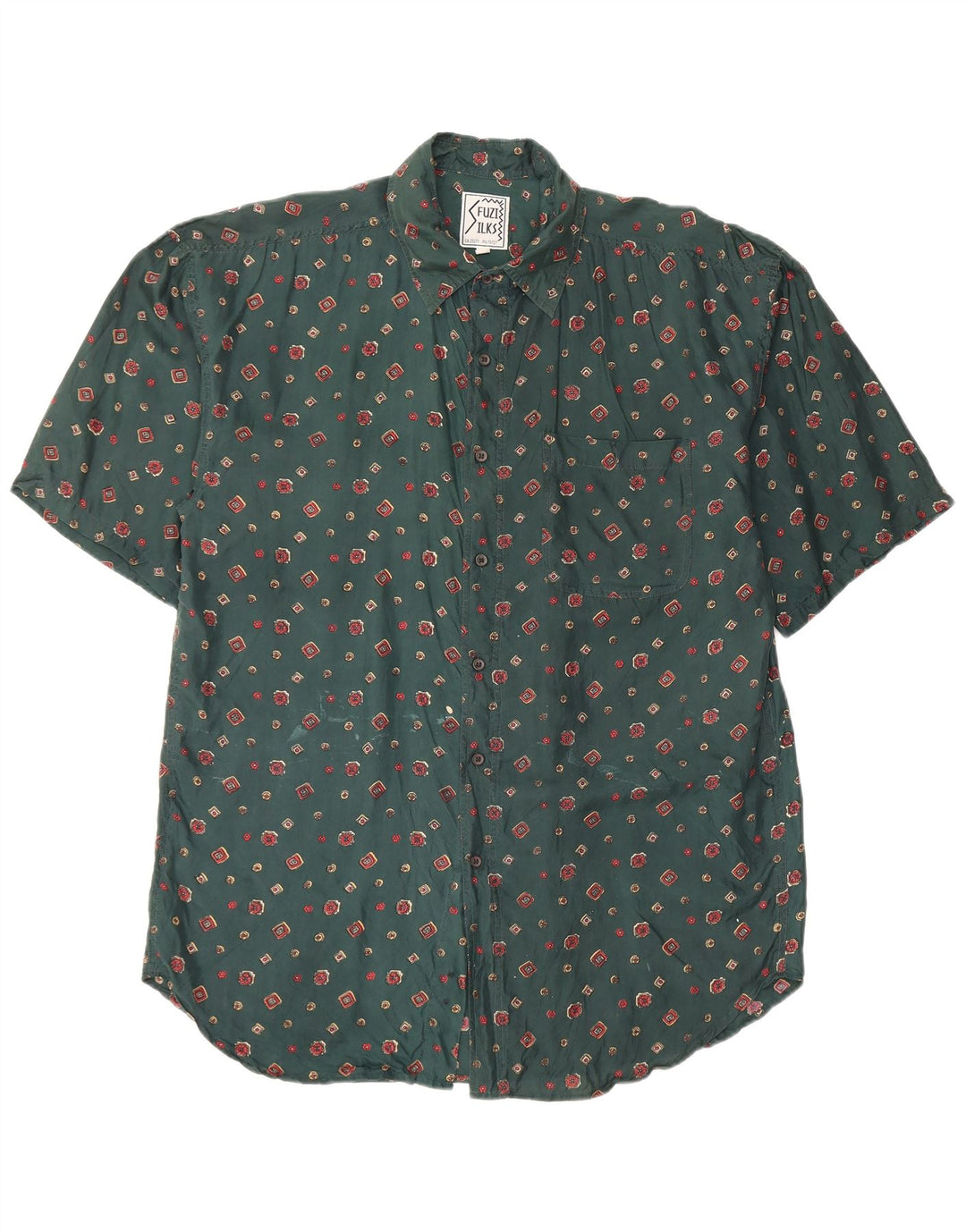Fuzi Silks Mens Short Sleeve Shirt Large Green Floral