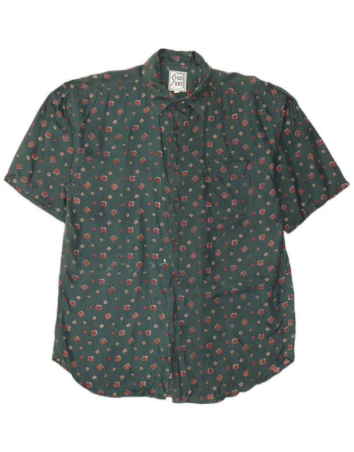 Fuzi Silks Mens Short Sleeve Shirt Large Green Floral