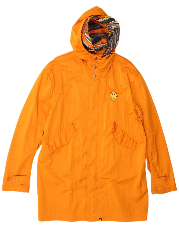 Pretty Green Mens Smiley Hooded Raincoat UK 40 Large Orange Polyester