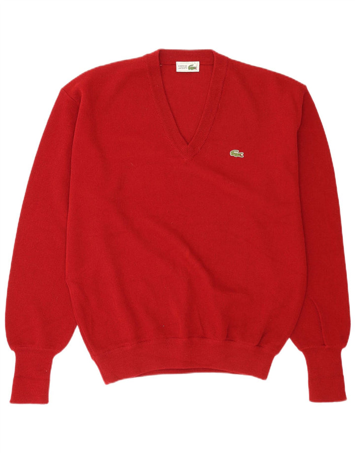 Lacoste Mens Loose Fit V-Neck Jumper Sweater Size 4 Medium Red Acrylic