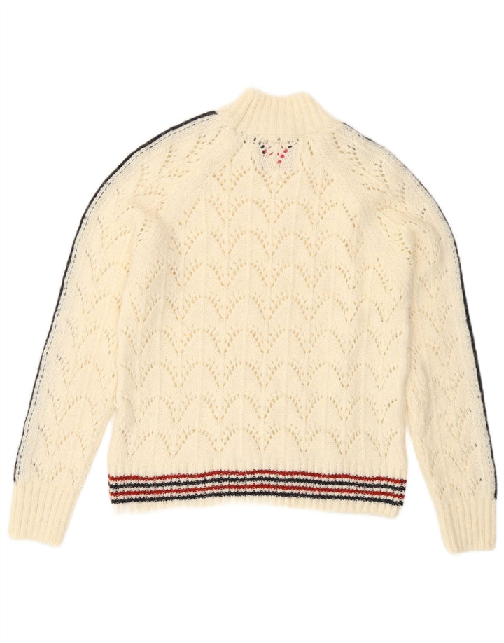 Superdry Womens Turtle Neck Jumper Sweater UK 8 Small Off White Striped