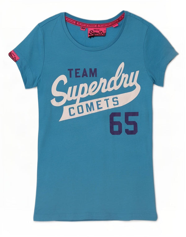 Superdry Womens Graphic T-Shirt Top UK 6 XS Blue Cotton