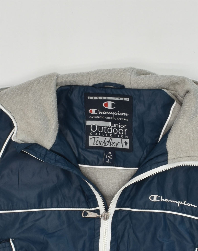 CHAMPION Boys Hooded Bomber Jacket 2-3 Years XL Navy Blue Polyester | Vintage Champion | Thrift | Second-Hand Champion | Used Clothing | Messina Hembry 