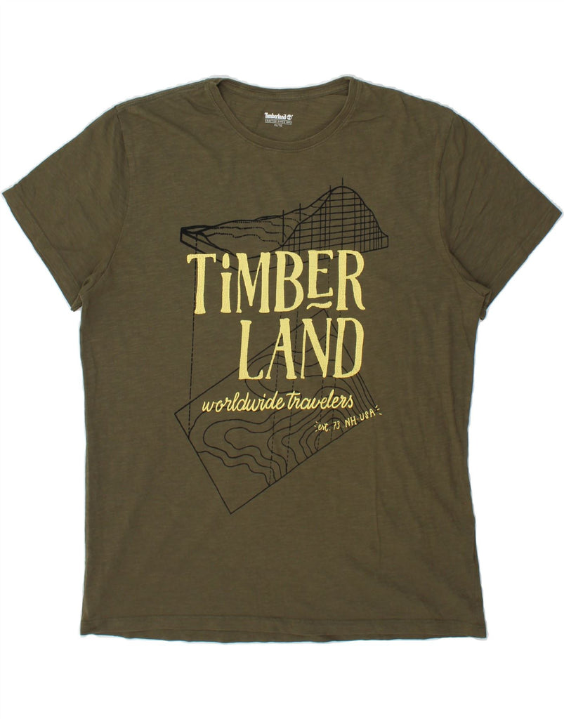 TIMBERLAND Mens Tall Graphic T-Shirt Top XL Khaki Cotton Vintage Timberland and Second-Hand Timberland from Messina Hembry 