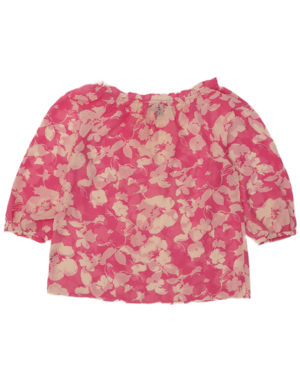 Chaps Womens 3/4 Sleeve See Through Blouse Top UK 16 Large Pink Floral
