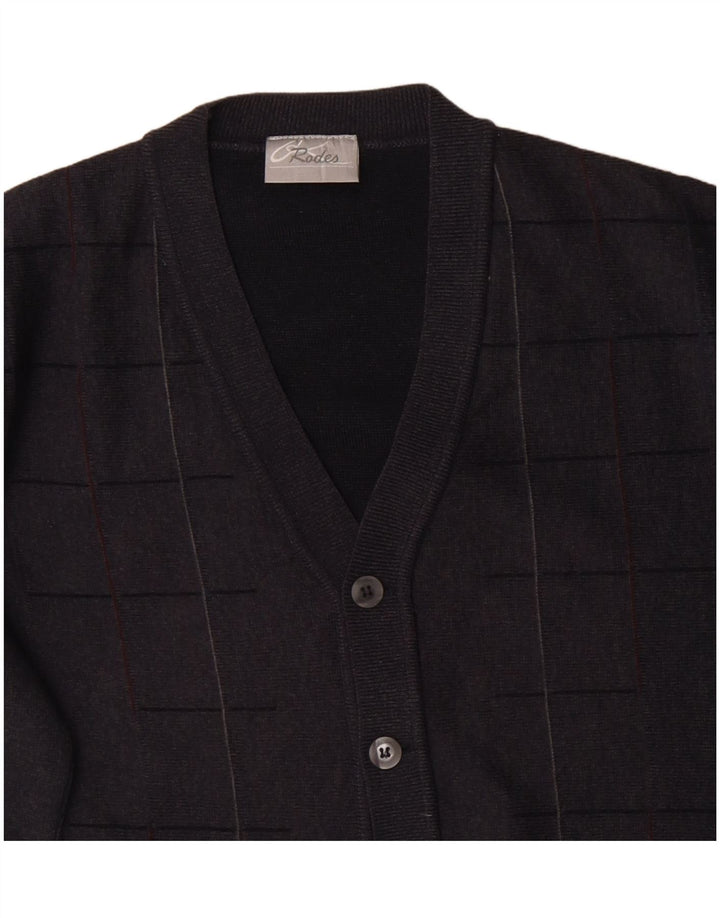 RODES Mens Cardigan Sweater Large Grey Check Wool