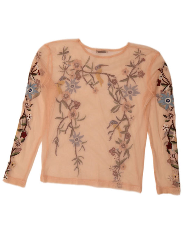 Zara Womens Long Sleeve See Through Top UK 10 Small Pink Floral