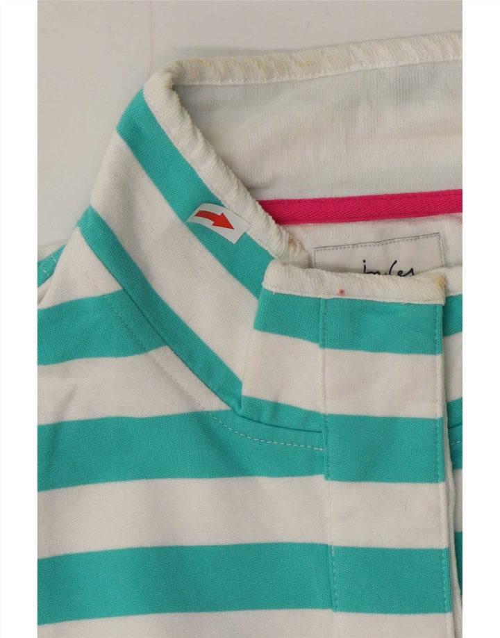 Joules Womens Button Neck Sweatshirt Jumper UK 16 Large Turquoise Striped