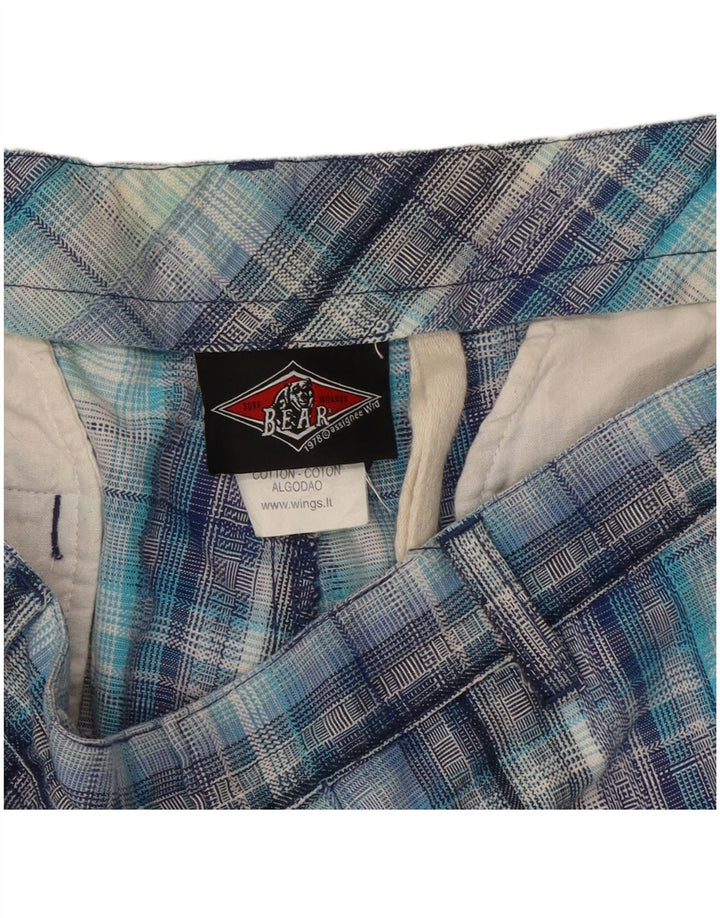 Bear Mens Cargo Shorts  W32 Medium Blue Check Cotton
