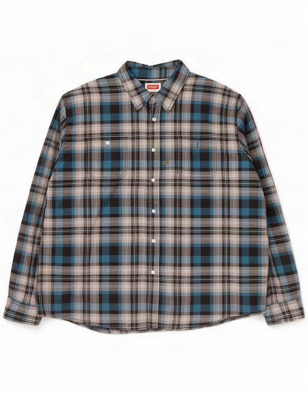 Wrangler Mens Shirt 3XL Blue Plaid Cotton