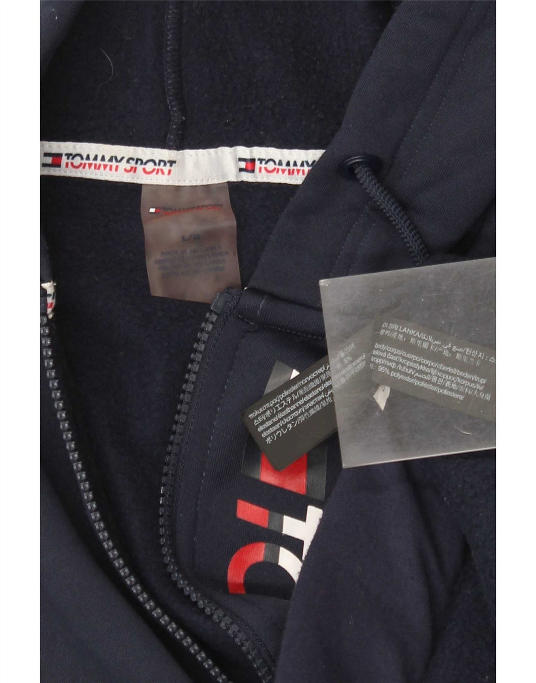 Tommy Hilfiger Mens Graphic Zip Hoodie Sweater Large Navy Blue Polyester