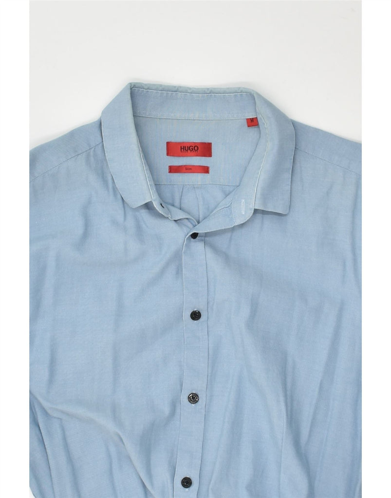 HUGO BOSS Mens Slim Shirt Medium Blue Cotton | Vintage Hugo Boss | Thrift | Second-Hand Hugo Boss | Used Clothing | Messina Hembry 