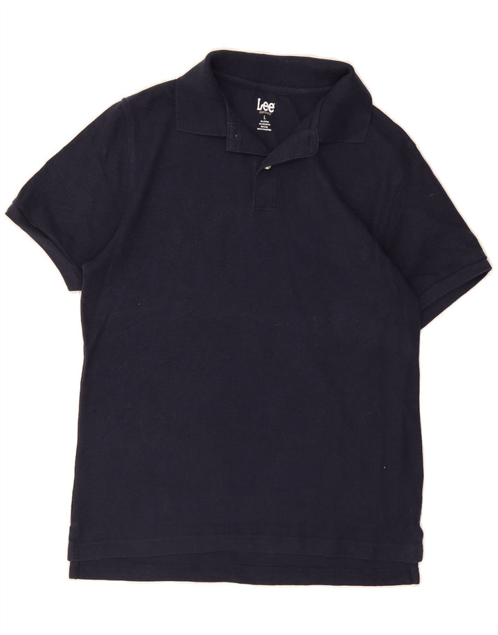 LEE Mens Polo Shirt Large Navy Blue Cotton Vintage Lee and Second-Hand Lee from Messina Hembry 