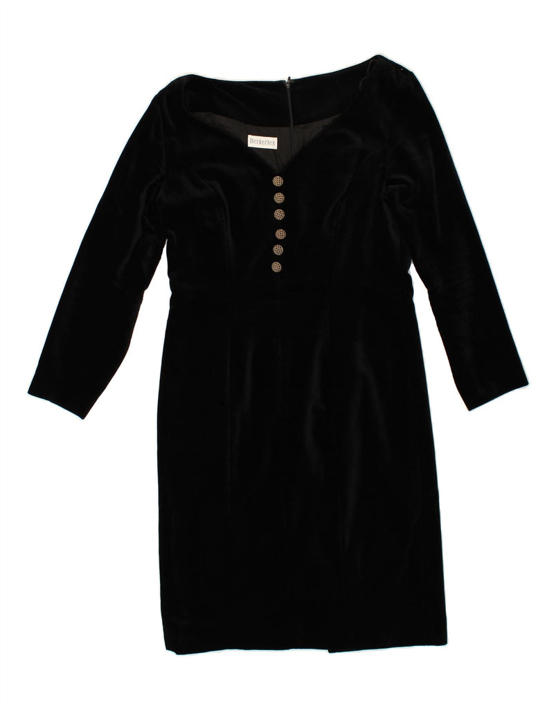 BERKERTEX  Womens Velvet Long Sleeve Sheath Dress UK 14 Medium Black Vintage Berkertex and Second-Hand Berkertex from Messina Hembry 