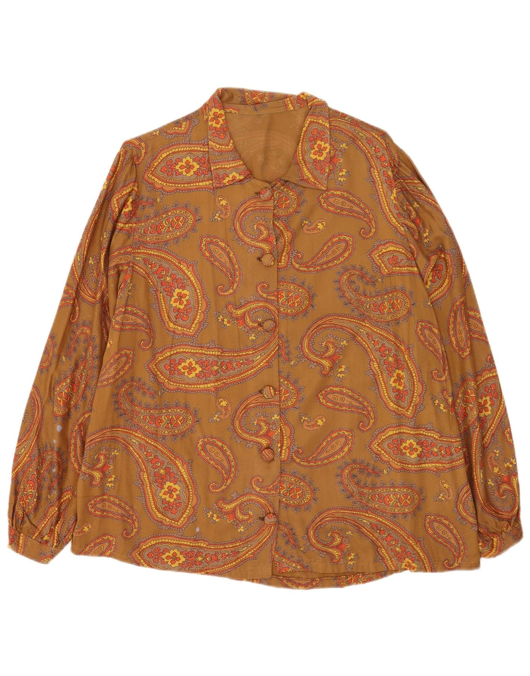 Vintage Womens Oversized Shirt Blouse UK 18 XL Brown Paisley
