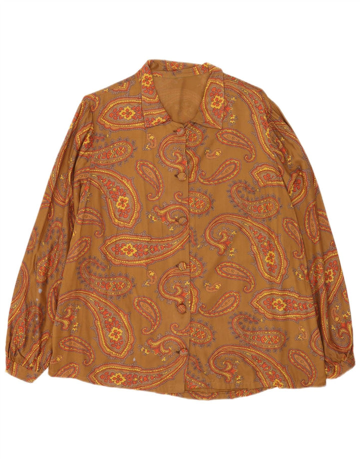 Vintage Womens Oversized Shirt Blouse UK 18 XL Brown Paisley