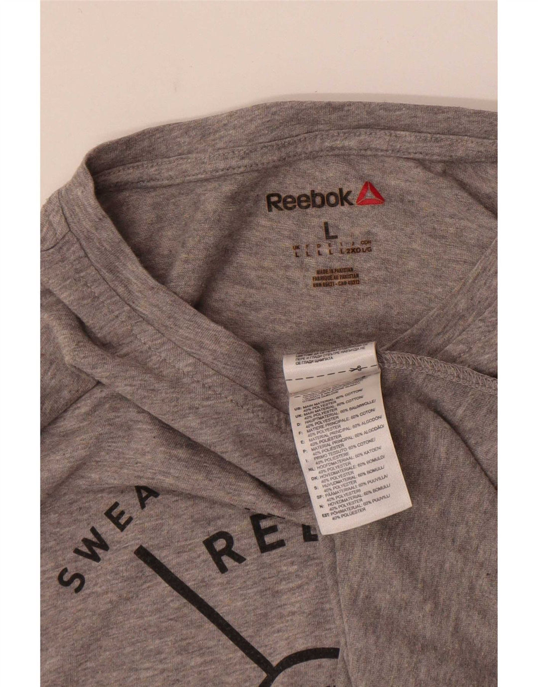Reebok Mens Graphic T-Shirt Top Large Grey Cotton