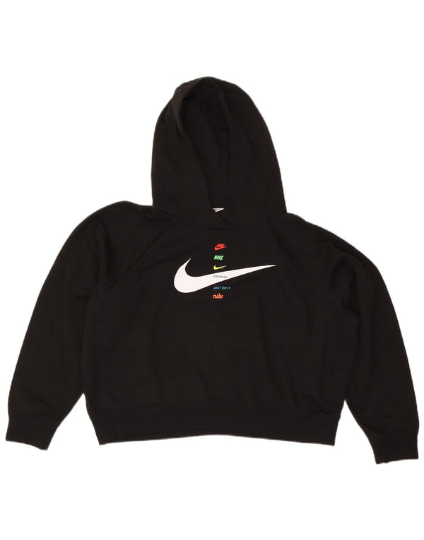 Nike Womens Swoosh Graphic Oversized Hoodie Jumper UK 14 Large Black