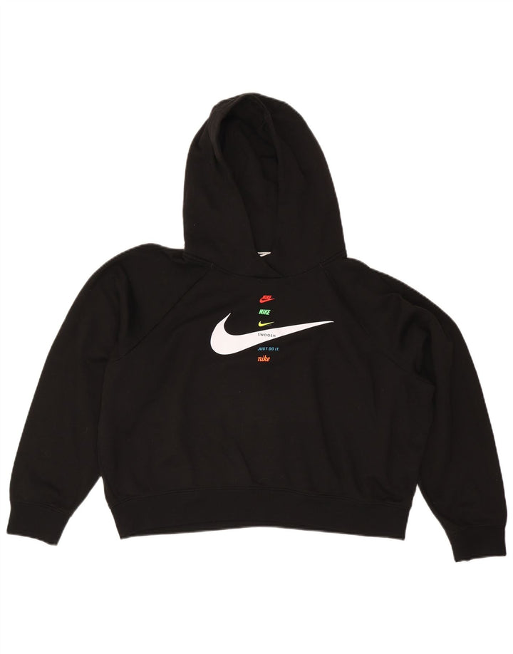 Nike Womens Swoosh Graphic Oversized Hoodie Jumper UK 14 Large Black