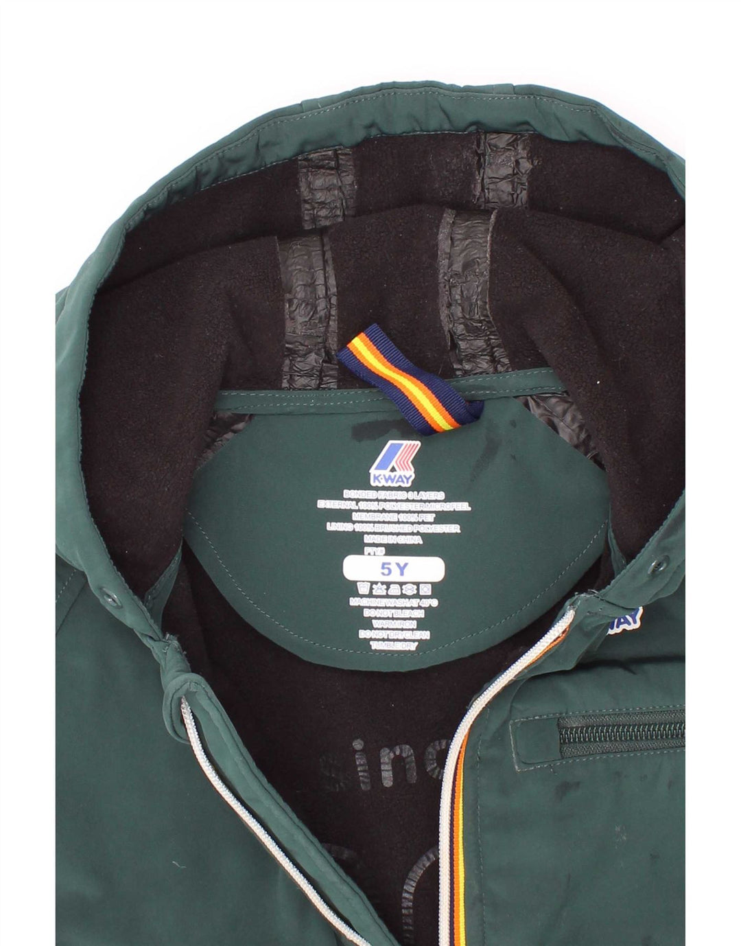K-Way Boys Hooded Windbreaker Jacket 4-5 Years Green Polyester