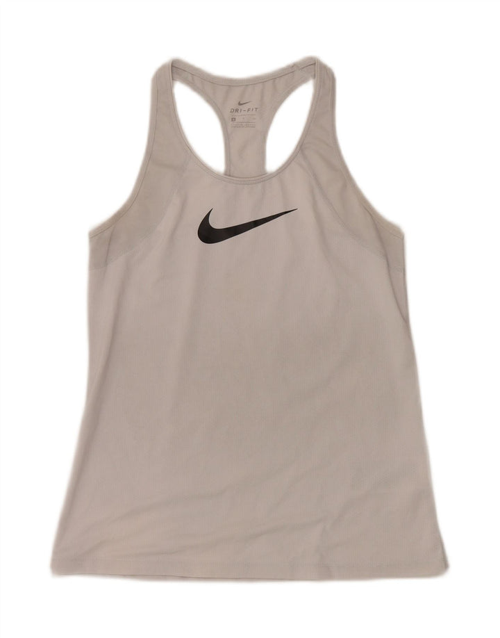 NIKE Womens Dri Fit Graphic Vest Top UK 10 Small Grey Polyester