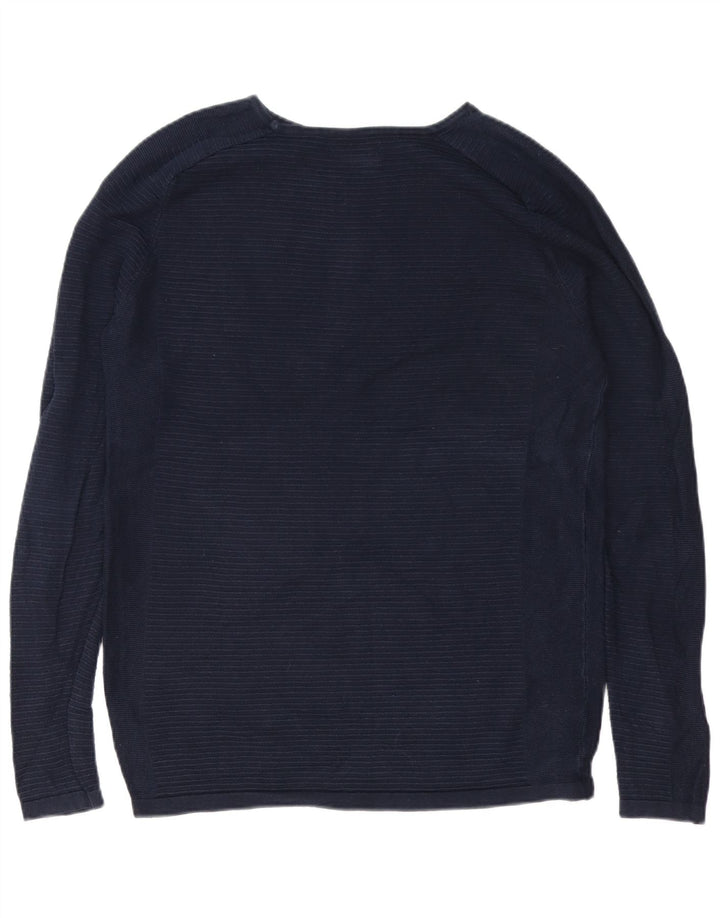 Jack & Jones Mens Top Long Sleeve Medium Navy Blue Pinstripe Cotton