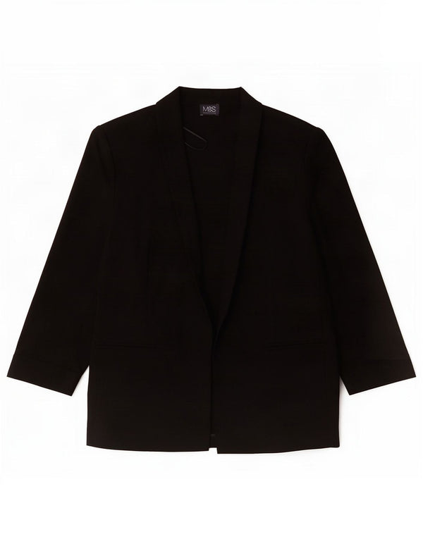 Marks & Spencer Womens 3/4 Sleeve Open Blazer Jacket UK 14 Large Black