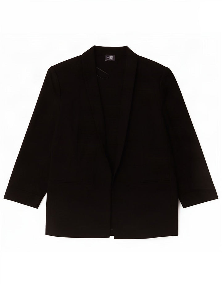 Marks & Spencer Womens 3/4 Sleeve Open Blazer Jacket UK 14 Large Black