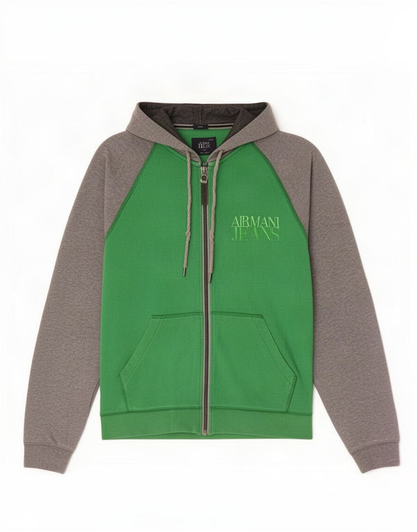 Armani Jeans Womens Graphic Zip Hoodie Sweater UK 16 Large Green