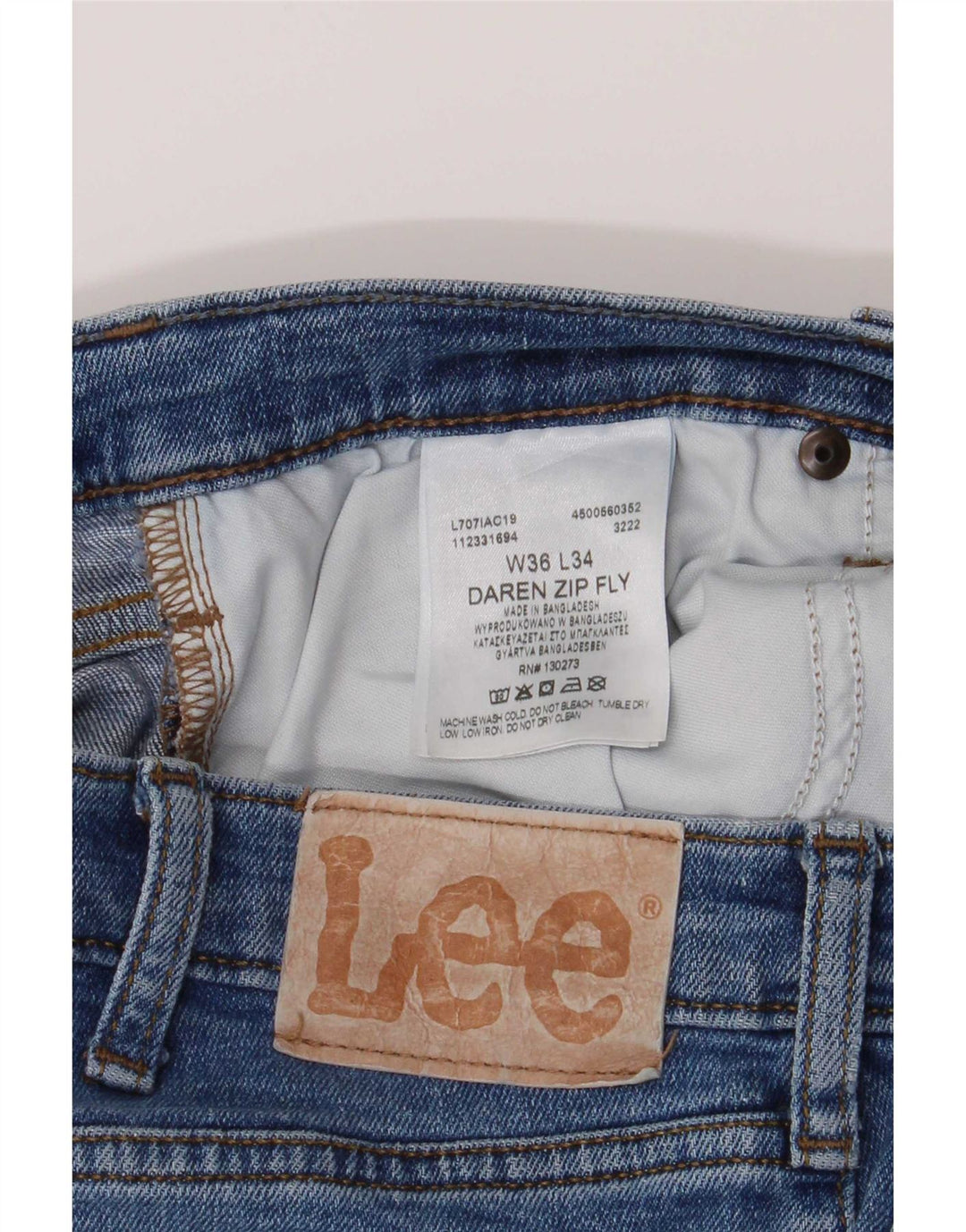 Lee Mens Daren Zip Fly Distressed Slim Jeans W36 L34 Blue Cotton