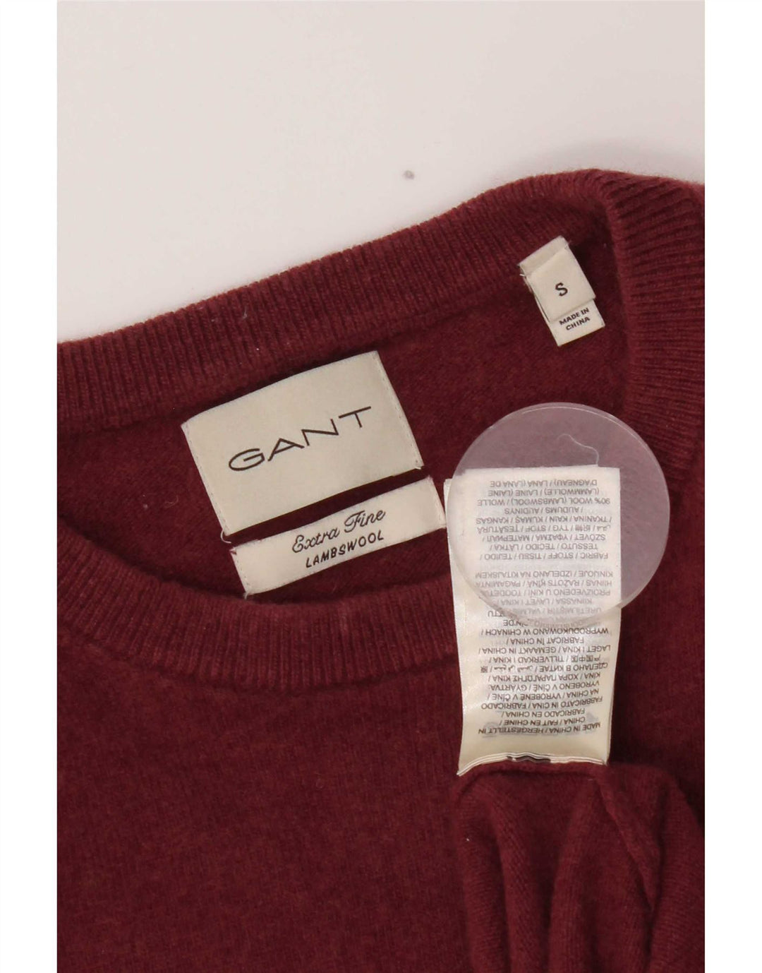 Gant Mens Crew Neck Jumper Sweater Small Burgundy Lambswool