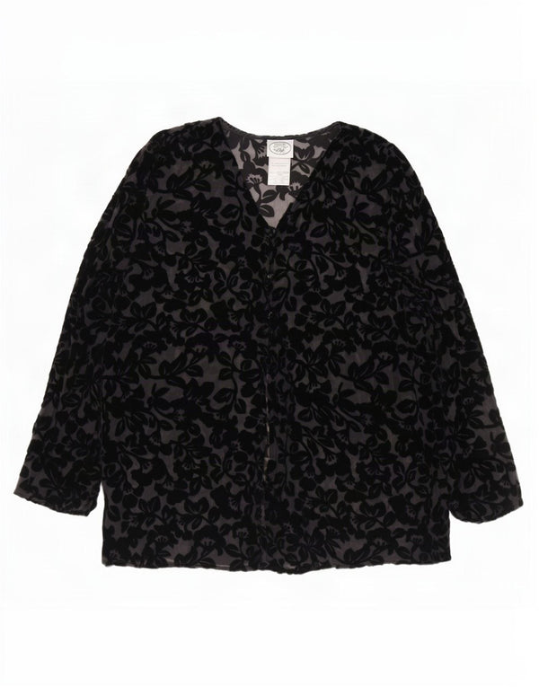 Laura Ashley Womens See Through Shirt Blouse UK 16 Large Black Floral