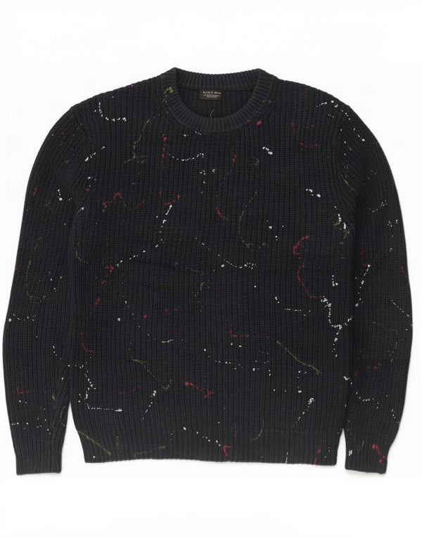 Zara Mens Crew Neck Jumper Sweater XL Black Flecked Cotton