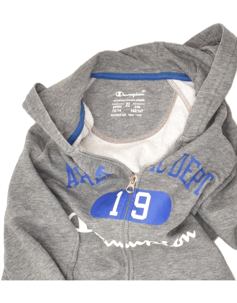 CHAMPION Boys Graphic Zip Hoodie Sweater 13-14 Years XL Grey Cotton | Vintage Champion | Thrift | Second-Hand Champion | Used Clothing | Messina Hembry 