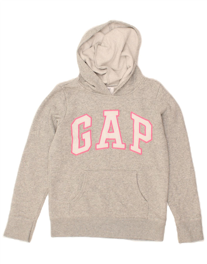 GAP Girls Graphic Hoodie Jumper 7-8 Years Medium Grey Vintage Gap and Second-Hand Gap from Messina Hembry 